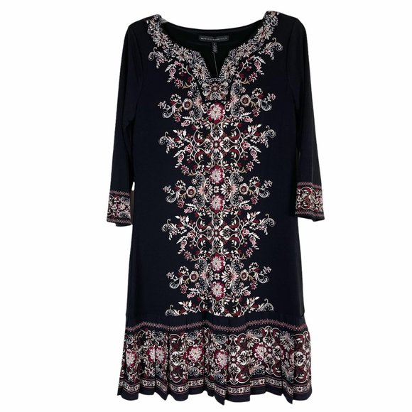 WHBM Pleated Hem Floral Knit Shift Black Dress - Picture 4 of 12